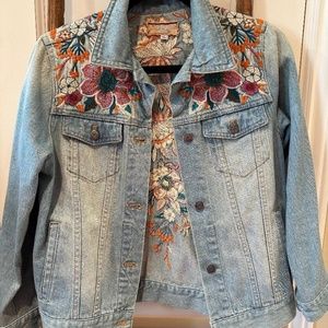 Johnny Was "Workshop" embroidered jean jacket size small